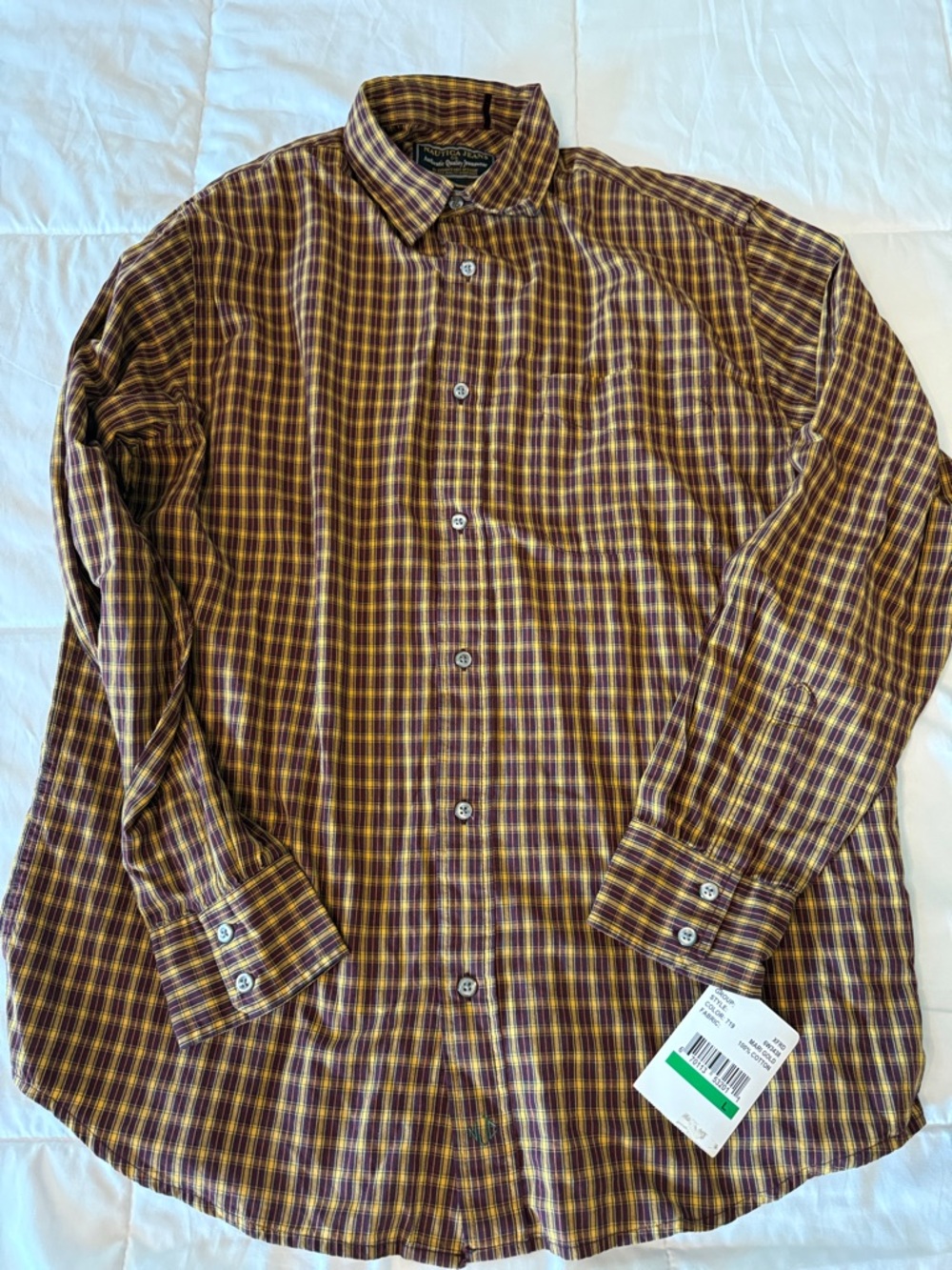 Nautica Men's Plaid Button-Down Shirt in Brown and Yellow